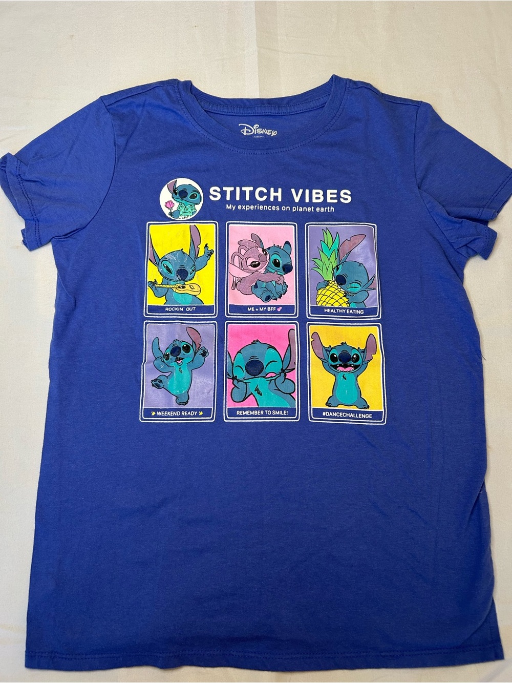 Disney Stitch Vibes Kids T-Shirt in Blue with Multicolor Panels